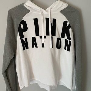 PINK NATION grey and white cropped hoodie size S